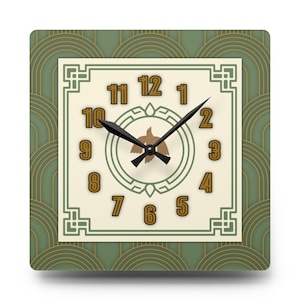 Green Art Deco Wall Clock Square Acrylic Wall Clock Vintage Gold Wall Decor Silent Office Clock Housewarming Gift