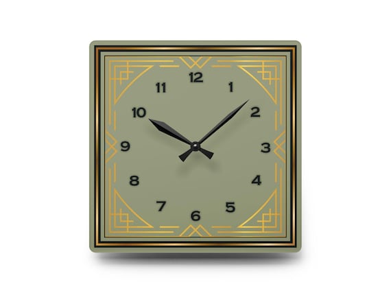 Art Deco Clock Wall Decor Sage Green Clock Modern Vintage Style Timepiece Geometric Design Office Accessory Living Room Wall Decoration Home