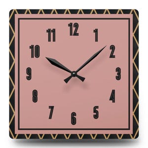 Pink and Gold Art Deco Wall Clock, Vintage-Inspired Square Clock, Elegant Geometric Decor, Office or Home Gift