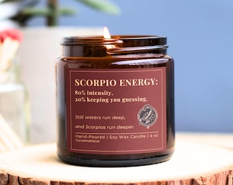 Candela zodiacale Scorpione, regalo di compleanno, decorazione astrologica, candela di soia per Scorpione, profumo per la casa, regalo per la cura di sé per lui o per lei, candela per le feste