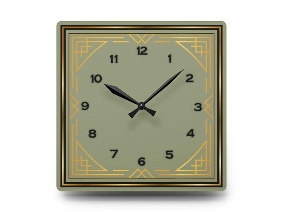 Art Deco Clock Wall Decor Sage Green Clock Modern Vintage Style Timepiece Geometric Design Office Accessory Living Room Wall Decoration Home