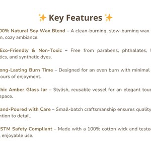 Key Features of the Capricorn Energy Candle, emphasizing eco-friendly soy wax, long burn time, hand-poured quality, and reusable amber glass jar.
