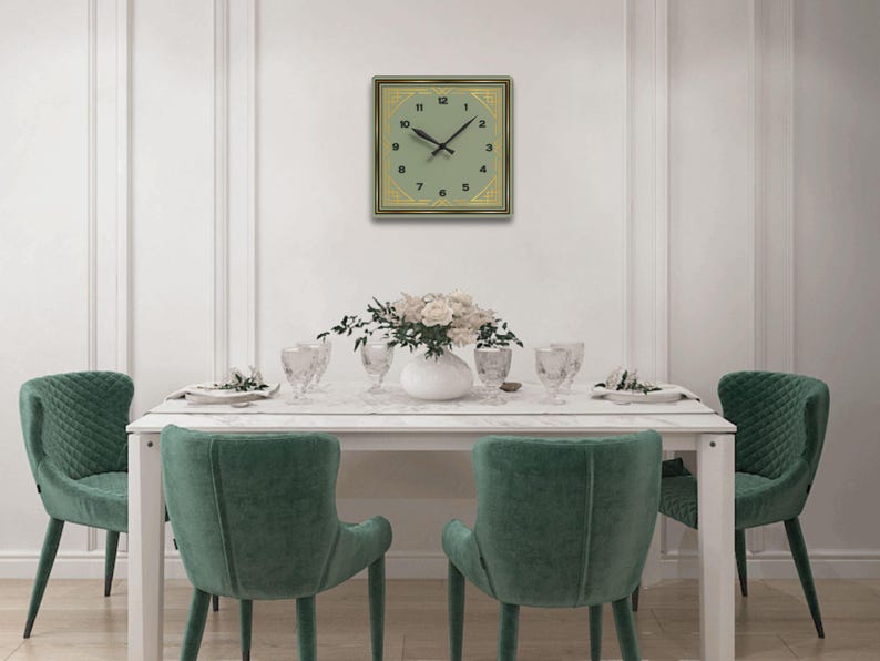 Art Deco Clock, Sage Green Wall Clock Decorative Retro Wall Art for