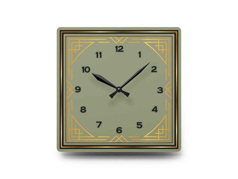 Art Deco Clock, Sage Green Wall Clock Decorative Retro Wall Art for