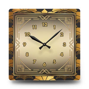 Elegant Black and Gold Art Deco Wall Clock, Vintage-Inspired Square Clock Gift for Weddings, Holidays, Housewarming, and Everyday Elegance