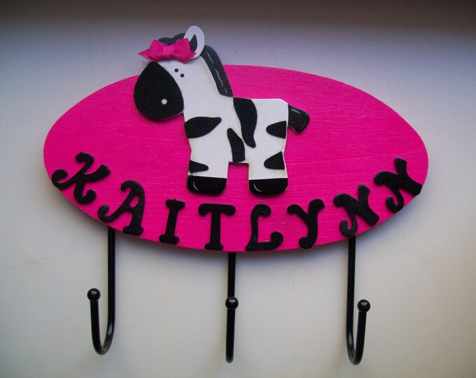 Pink Zebra Wall Hooks Great Way to Personalize Your Little Girls