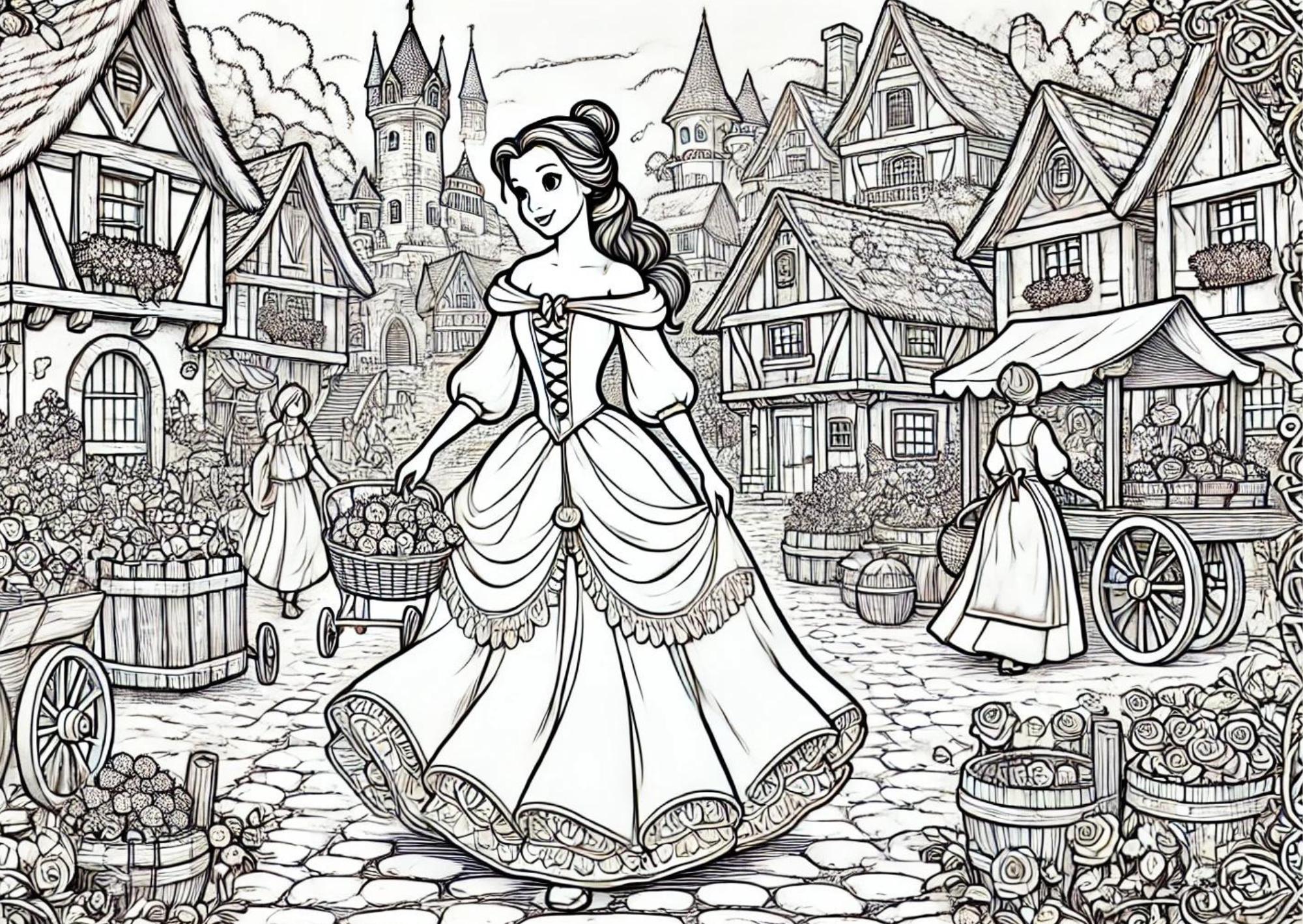 Beauty and the Beast Coloring Book, Printable Fairytale Princess ...