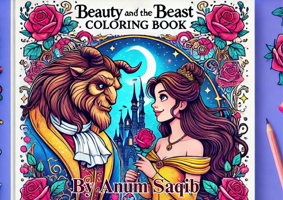 Beauty and the Beast Coloring Book, Printable Fairytale Princess ...