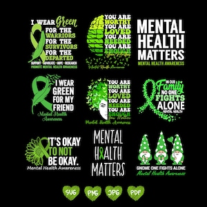 Paquete de SVG de salud mental, conciencia de salud mental, salud mental de la mujer, conciencia de ansiedad, diseños inspiradores