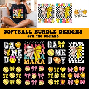 Retro softbalbundel bundel SVG png, softbal mama png, softbal png, softbal coquette png, game dag softbal boog png, geruit softbal