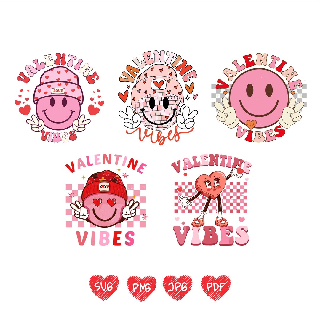 Valentine Vibes Svg Png Bundle, Valentine’s Day 2026 PNG, Smiley Face ...