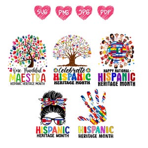 Groovy National Hispanic Heritage Month Bundle, Country Flag Tree Roots Latino Png,National Hispanic Heritage Month PNG SVG