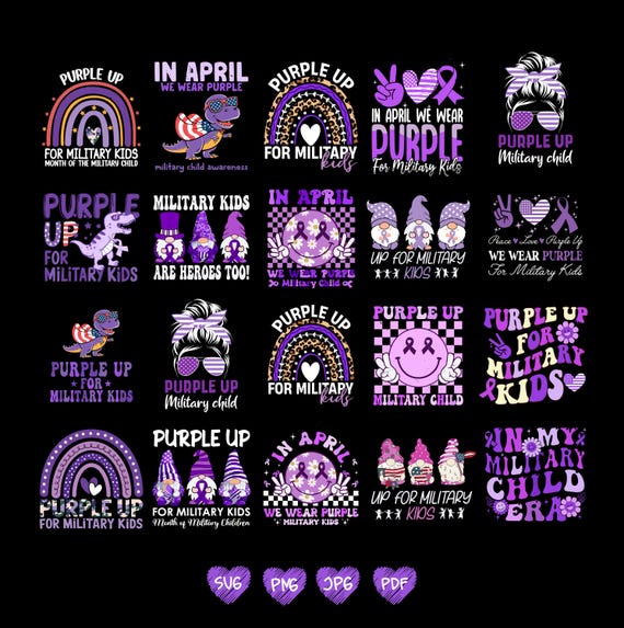Purple Up for Military Child Png Svg Bundle, Month of the Military Child 2026, Military Kids Png, Military Child Awareness 2026 Designs