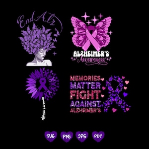 Alzheimer&#39;s Awareness Purple Ribbon Designs (PNG SVG Bundle)