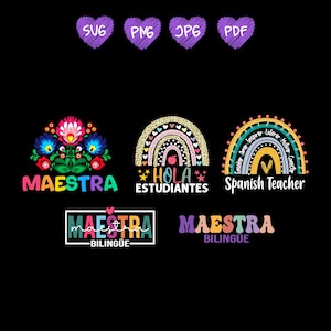 Retro Maestra Word Bundle Svg Png, Teacher Life, Teach Love Inspire, Spanish Teacher Vibe, Teacher Gifts Maestra School Espanish quotes