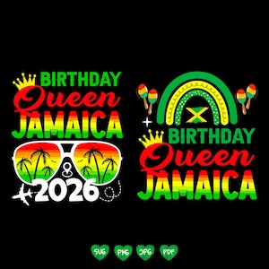 Pacchetto PNG SVG Birthday Queen 2026: viaggio tra ragazze in Giamaica, design a sublimazione (download digitale)