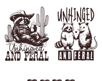 Unhinged And Feral Svg Png, Funny Opossum 2026, Rock’n Feral Possum Png, Vintage Feral Mom Svg, Funny Sarcastic Quote Svg, Three Raccoon