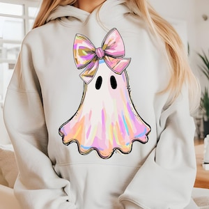 Iridescent Ghost Pumpkin SVG PNG: Coquette Halloween Design (Digital Download