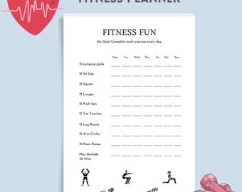 Fitnessplezierplanner | Wekelijks trainingslogboek | Trainingstracker voor kinderen en volwassenen | Afdrukbare pdf