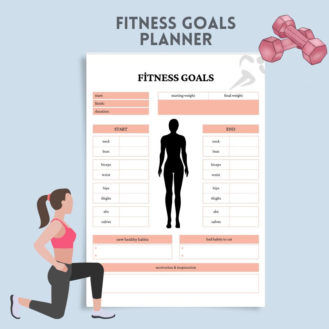 Fitness Goals Planner Printable | Workout Tracker & Measurement Log ...