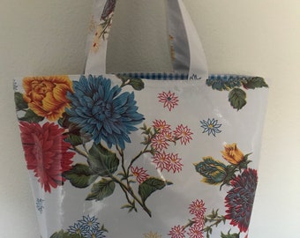 Beth's Big White Mum Oilcloth Market Tote Bag