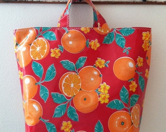 Beth's Red Oranges Oilcloth Grocerty Tote Market Bag