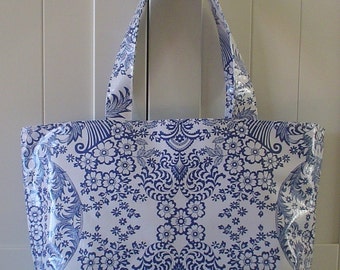 Beth's Large Blue Paradise Oilcloth Market Tote Bag