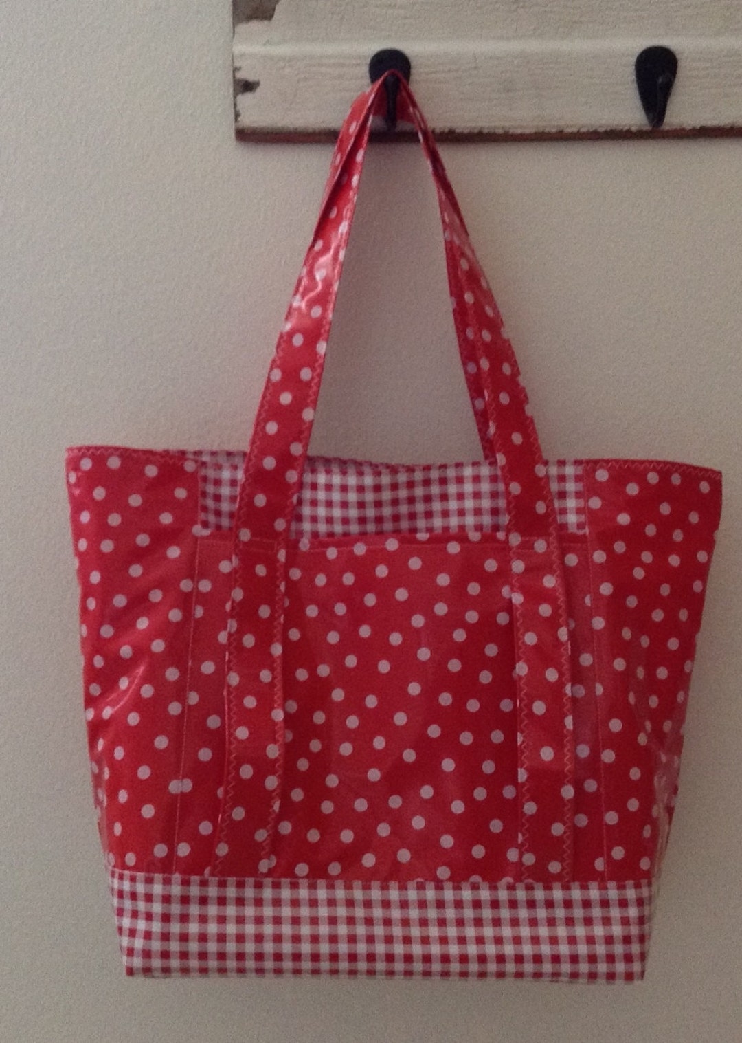 Beth's White on Red Dot Oilcloth Multi Market Tote Bag - Etsy