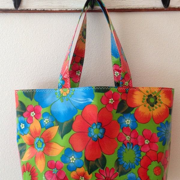 Beth's Large Lime Green London Oilcloth Tote Market Bag
