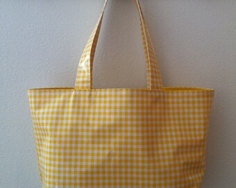 Beth's Large Black, red, yellow, orange or blue Gingham Oilcloth Market Tote Bag