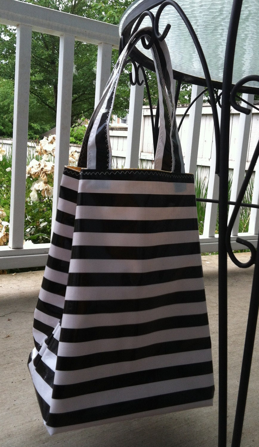 Hand Woven Market Tote | Black & Gray Stripe