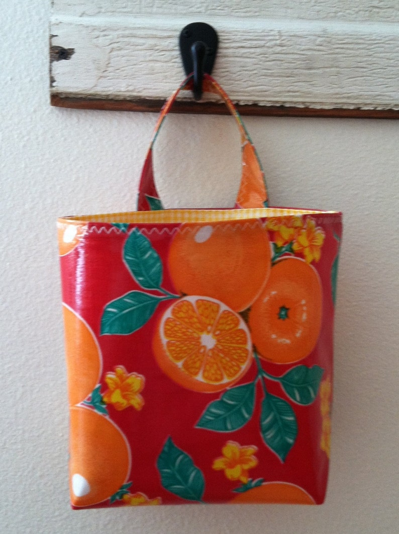 Beth's Red Oranges Oilcloth Car Auto Trash Receptacle Bag image 1