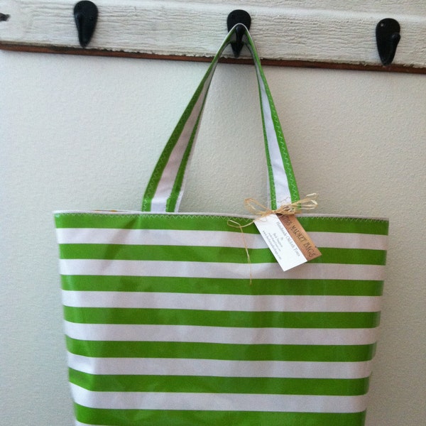 Beth's Large Stripes Oilcloth Market Tote Bag available in multiple colors