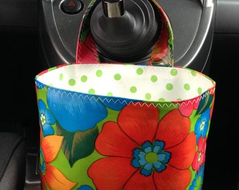 Beth's LIme Green London Oilcloth Car Trash Bag Receptacle