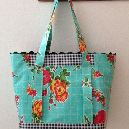 Beth's Aqua Vintage Rose Oilcloth Multi Market Tote Bag - Etsy