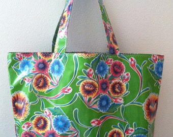 Beth's Big Lime Green Bloom Oilcloth Market Tote Bag