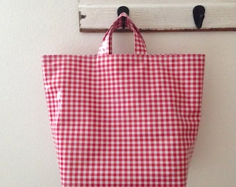 Beth's Oilcloth Gingham Grocery Tote Market Bag