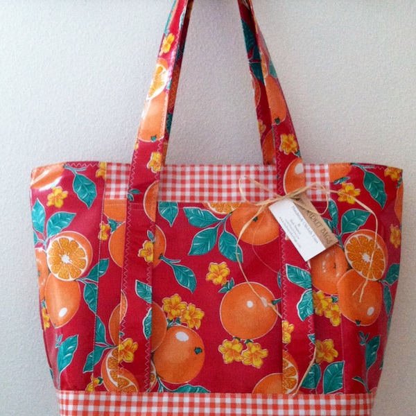 Beth's Red Oranges Oilcloth Multi Market Tote bag