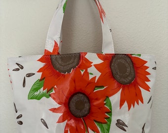 Beth's Large orange sunflower oilcloth market tote bag
