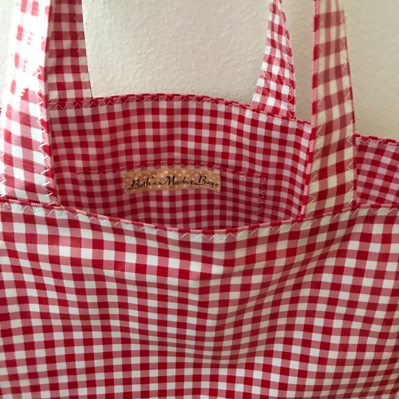 black Beth/'s blue yellow or red Gingham Oilcloth Large Market Tote Bag in multiple colors