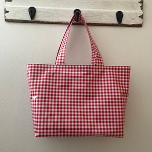 Beth's blue, black, yellow or red Gingham Oilcloth Large Market Tote Bag in multiple colors image 1