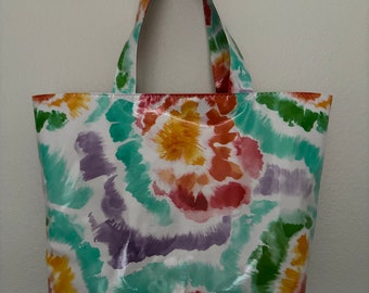 Beth's Big tie dye oilcloth market tote bag available in 2 colors