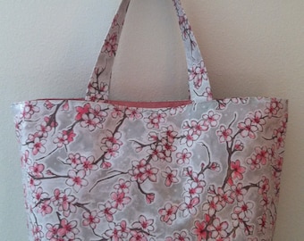 Beth's Big Gray, Lilac or orange  Blossom Oilcloth Market Tote Bag