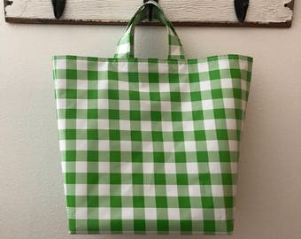 Beth's LIme Green picnic check Oilcloth Grocery Market Tote Bag