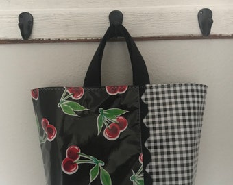 Beth's Black Cherry Black Rick Rack Oilcloth Market Tote Bag