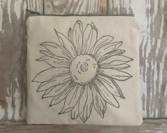 Beth's Canvas Zipper Pouch with Sunflower Motif