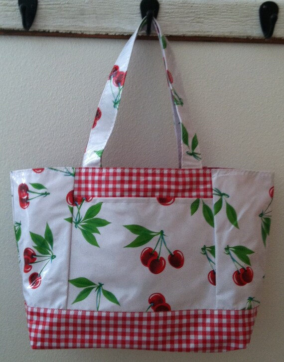 Beth's Large Red Cherry Oilcloth Tote with Exterior | Etsy