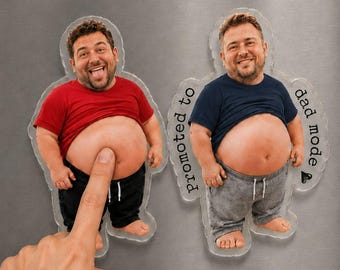 Funny Daddy Face Squishy Belly Fridge Magnet, Personalized Father's Day Gift For Husband, Custom Dad Photo Magnet, Gift From Son Daughter