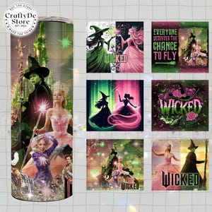 Bundel The Musical 2024 20oz Skinny Tumbler Wrap Png, Broadway Stickers, Perfectly Wicked, Defying Gravity, Koffie Tumbler Wrap
