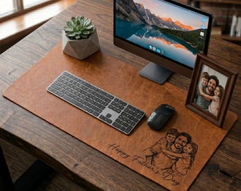 Personalized Dad We Love You Custom Photo Sketch Line Art Desk Mat, Father's Day Gift For Husband, Dad Picture Desk Pad Mouse Mat Birthday